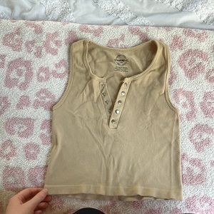 beige button front tank